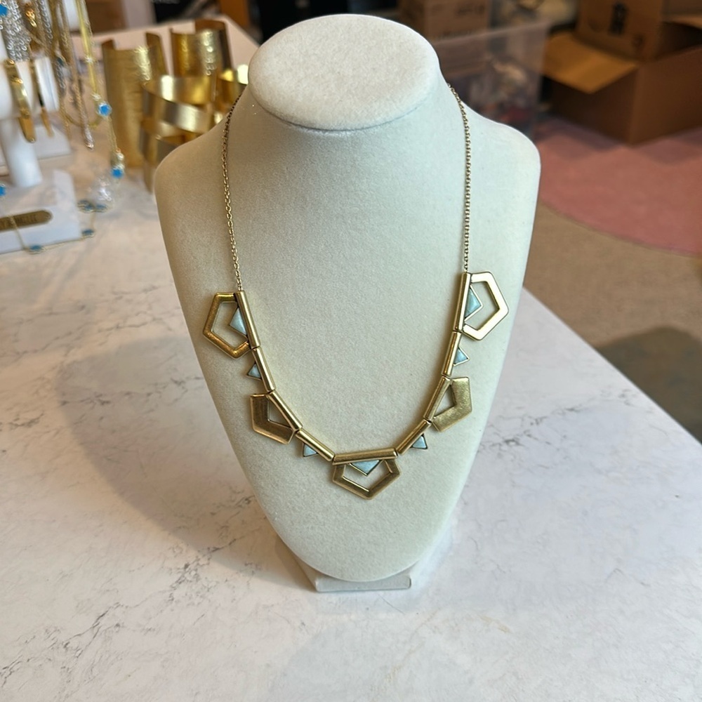 J Crew gold tone with blue stone costume necklace